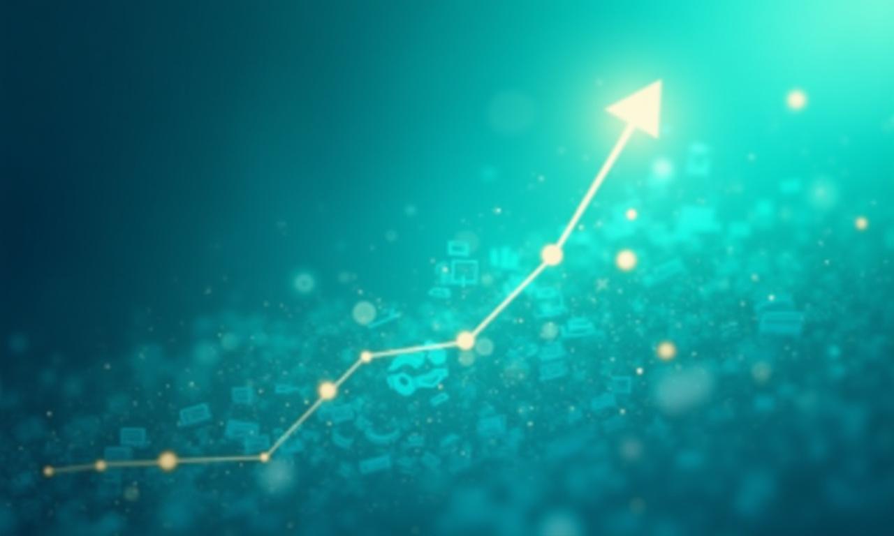 Abstract financial concepts merging with growth chart, symbolizing knowledge leading to wealth.